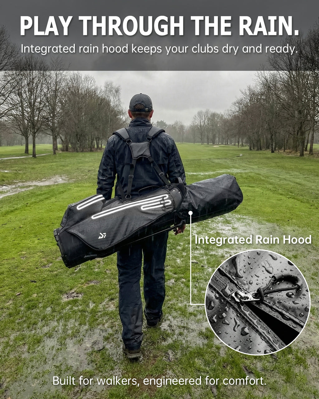 Dragon tiger Origin Carry Stand Bag – Water-Resistant 5-Way Golf Bag, Black with White Reflective Strips