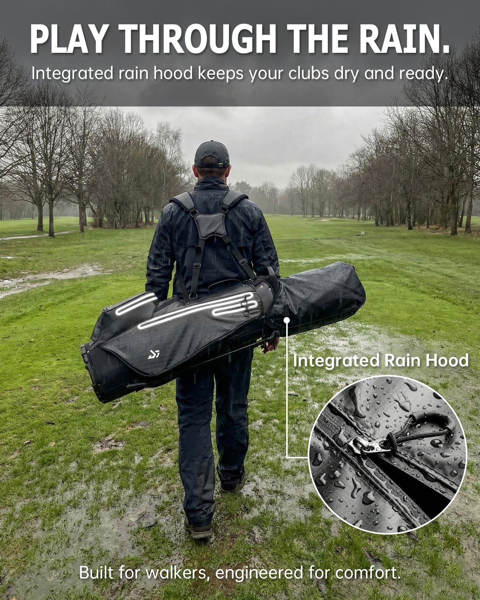 Dragon tiger Origin Carry Stand Bag – Water-Resistant 5-Way Golf Bag, Black with White Reflective Strips