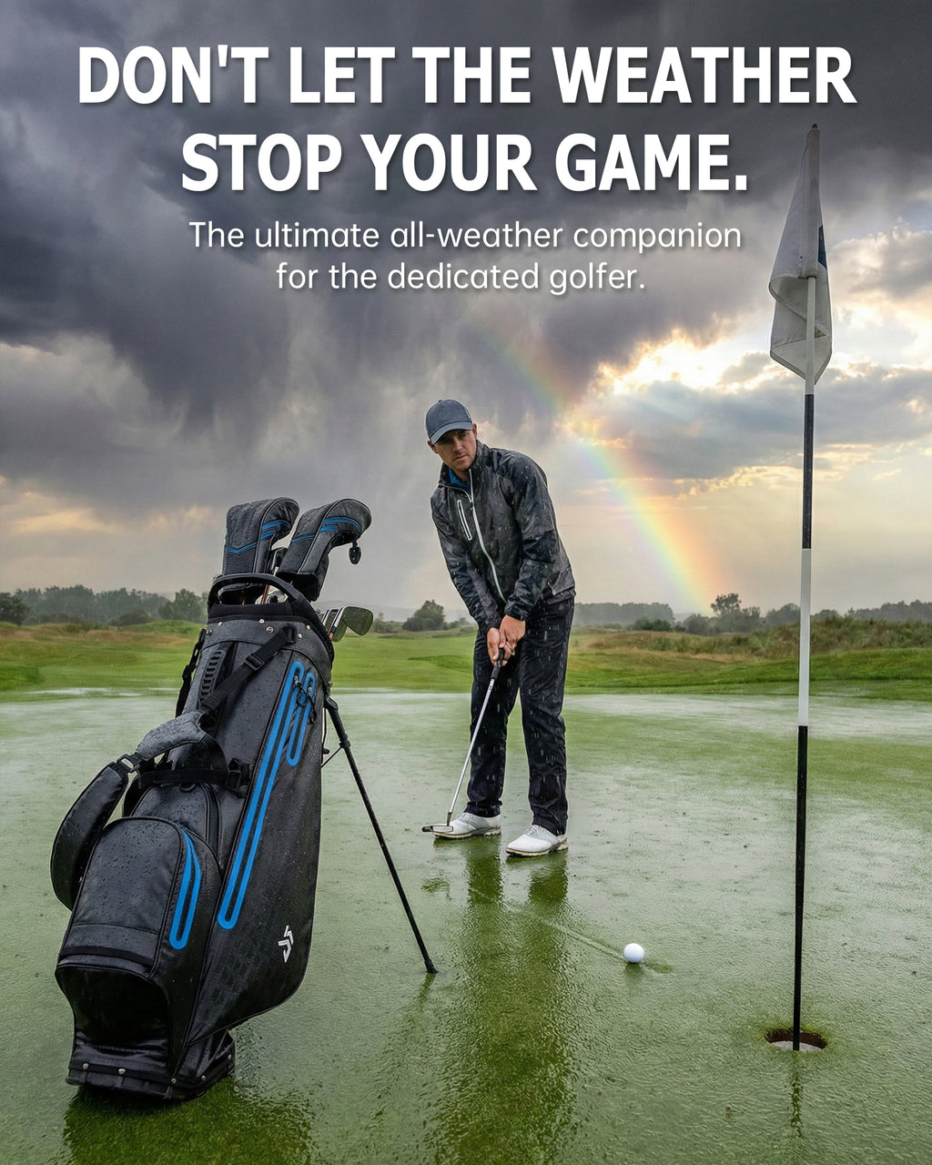 Dragon tiger Origin Carry Stand Bag – Water-Resistant 5-Way Golf Bag, Black with Blue Reflective Strips