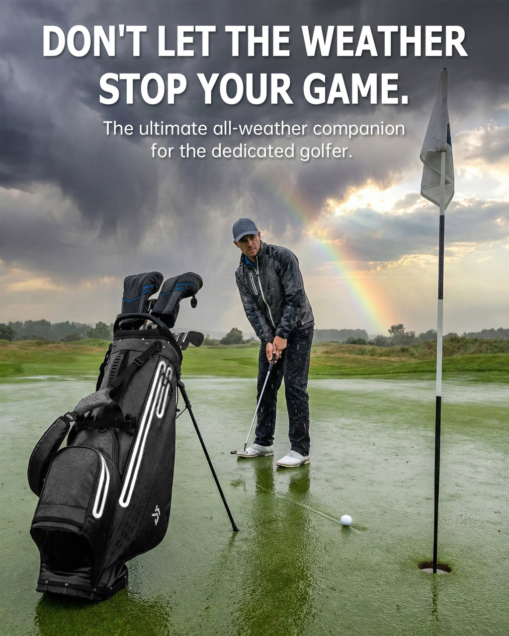 Dragon tiger Origin Carry Stand Bag – Water-Resistant 5-Way Golf Bag, Black with White Reflective Strips
