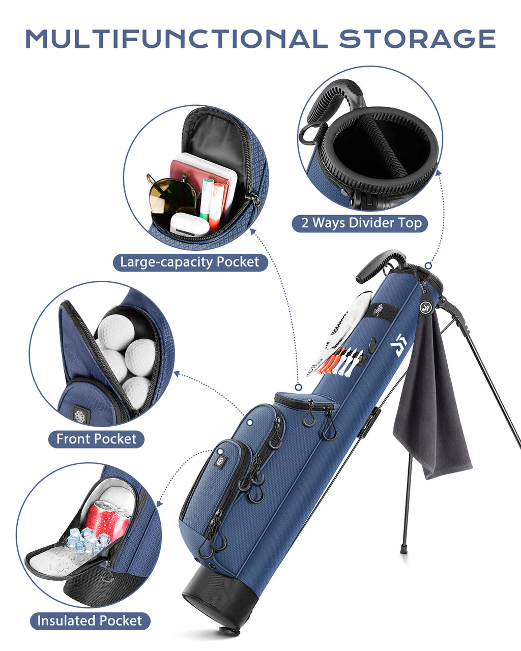 Dragon tiger Origin Mini Sunday Bag – Compact 2-Way Carry Bag for Par 3 & Range Days,Navy