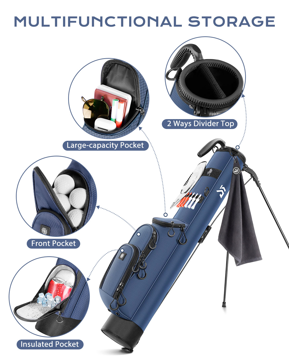 Dragon tiger Origin Mini Sunday Bag – Compact 2-Way Carry Bag for Par 3 & Range Days,Navy