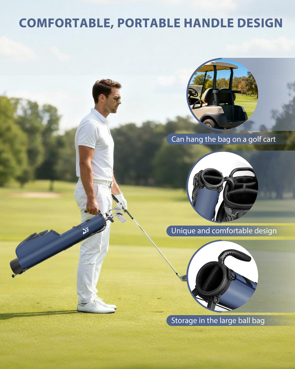 Dragon tiger Origin Mini Sunday Bag – Compact 2-Way Carry Bag for Par 3 & Range Days,Navy
